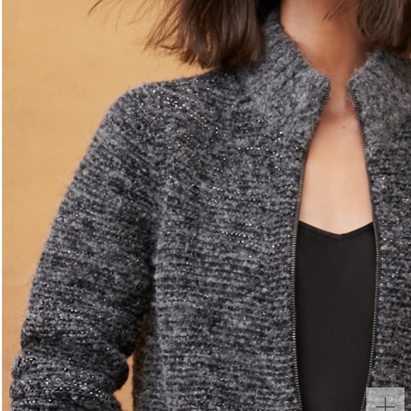 Garnet Hill Dark Gray Shimmering Alpaca Blend Full Zip Sweater Jacket Size‎ M - Picture 4 of 13